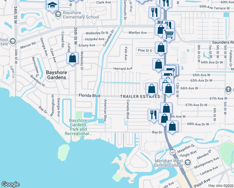map of restaurants, bars, coffee shops, grocery stores, and more near 6624 Connecticut Street in Sarasota