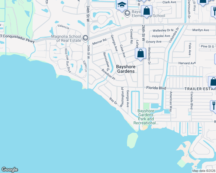 map of restaurants, bars, coffee shops, grocery stores, and more near 3111 Smith Avenue in Bradenton
