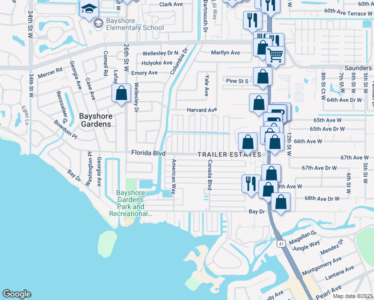 map of restaurants, bars, coffee shops, grocery stores, and more near 6624 Connecticut Street in Sarasota