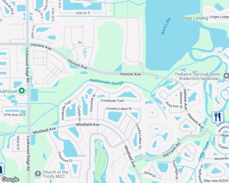 map of restaurants, bars, coffee shops, grocery stores, and more near 5146 Creekside Trail in Sarasota