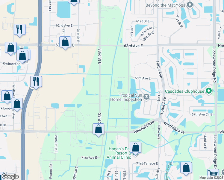 map of restaurants, bars, coffee shops, grocery stores, and more near 3551 65th Avenue Circle East in Sarasota