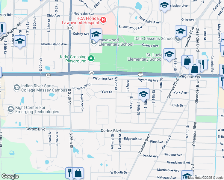 map of restaurants, bars, coffee shops, grocery stores, and more near 1905 York Court in Fort Pierce