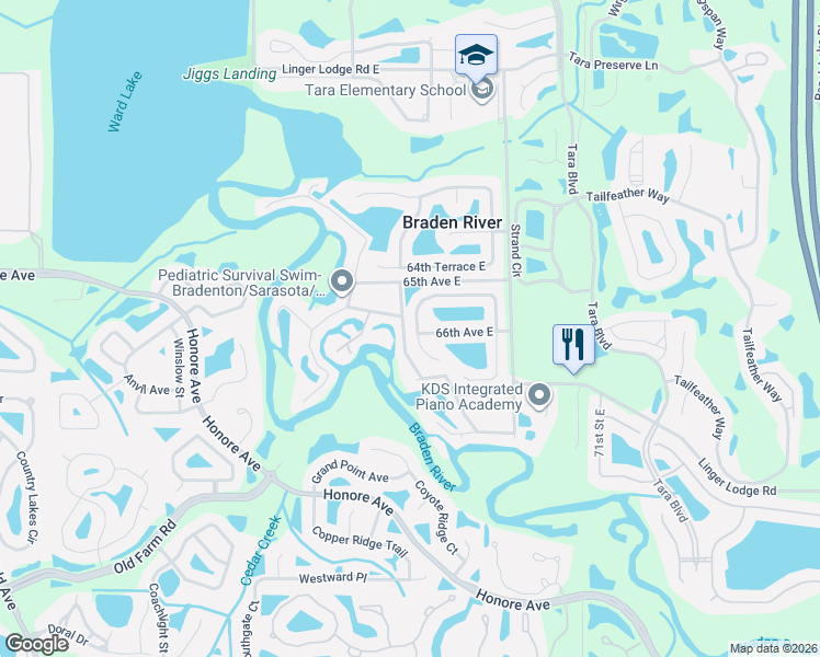 map of restaurants, bars, coffee shops, grocery stores, and more near 6704 66th Avenue East in Bradenton