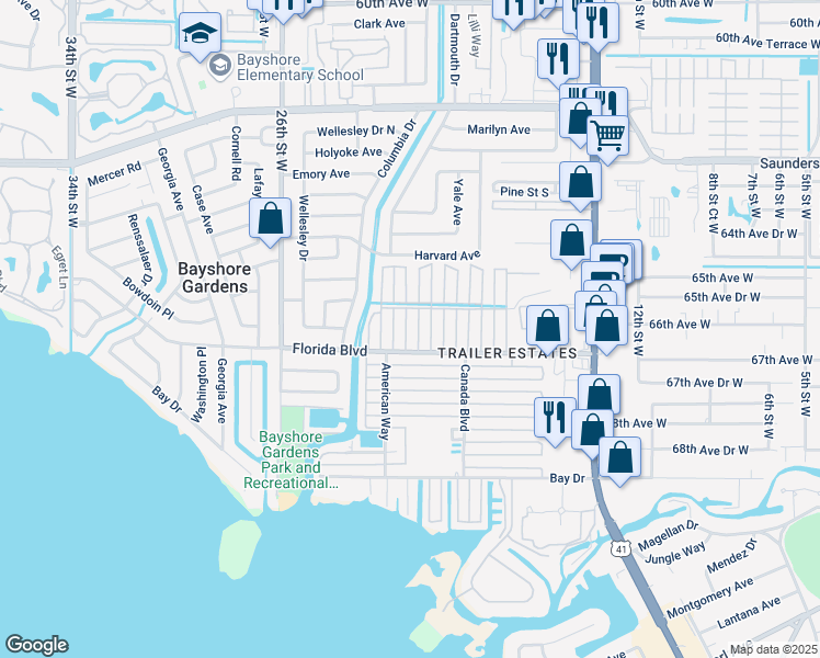 map of restaurants, bars, coffee shops, grocery stores, and more near 6624 Connecticut Street in Sarasota