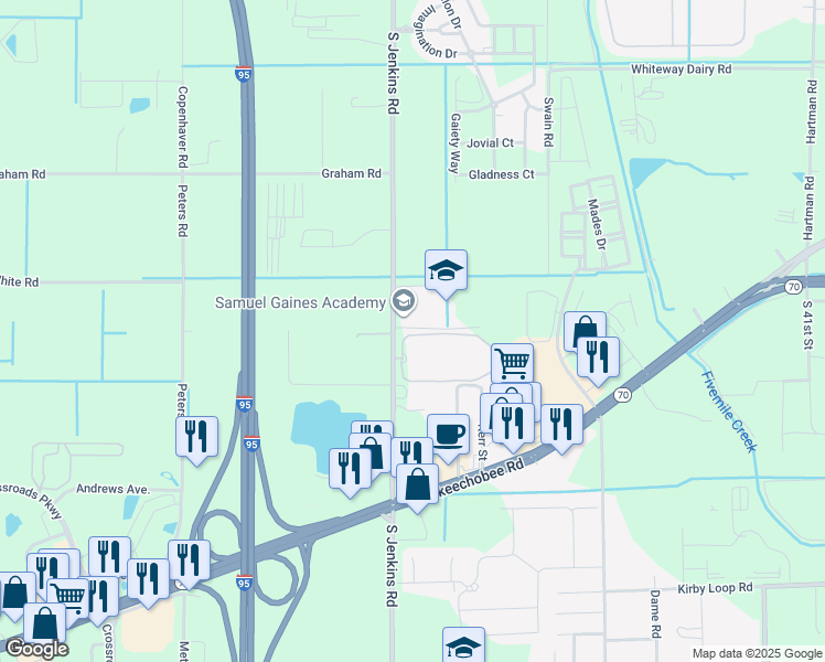 map of restaurants, bars, coffee shops, grocery stores, and more near 2250 South Jenkins Road in Fort Pierce