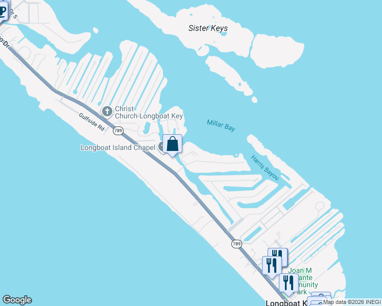 map of restaurants, bars, coffee shops, grocery stores, and more near 599 Dream Island Place in Longboat Key