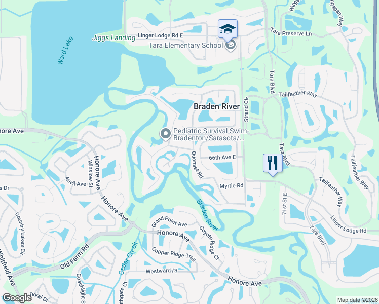 map of restaurants, bars, coffee shops, grocery stores, and more near 6618 65th Avenue East in Bradenton