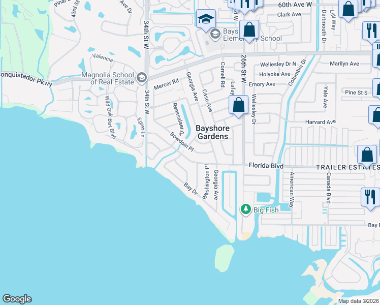 map of restaurants, bars, coffee shops, grocery stores, and more near 6605 Bowdoin Place in Bradenton