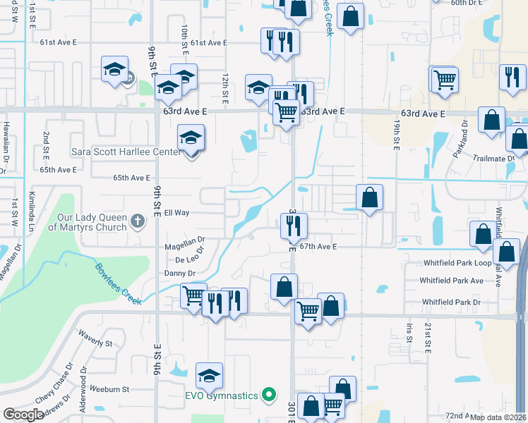 map of restaurants, bars, coffee shops, grocery stores, and more near 6603 Sabina Road in Sarasota