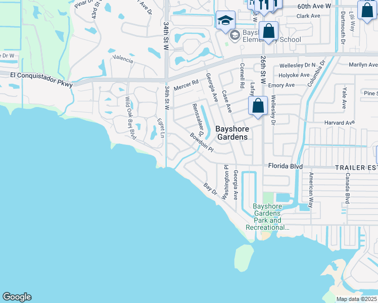 map of restaurants, bars, coffee shops, grocery stores, and more near 3208 Florida Boulevard in Bradenton