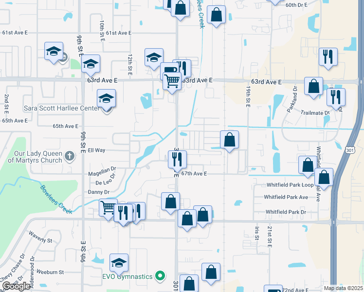 map of restaurants, bars, coffee shops, grocery stores, and more near 420 Meadowlark Drive in Sarasota