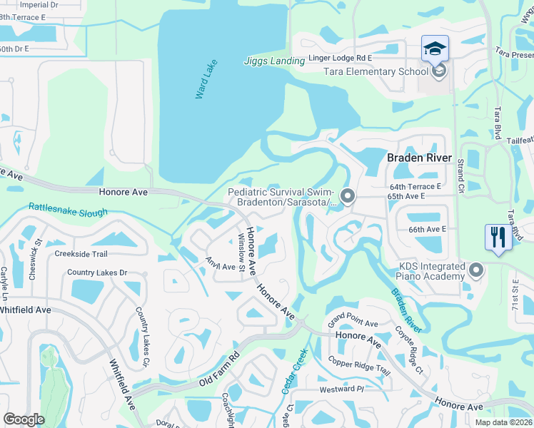 map of restaurants, bars, coffee shops, grocery stores, and more near 6127 Palomino Circle in Bradenton