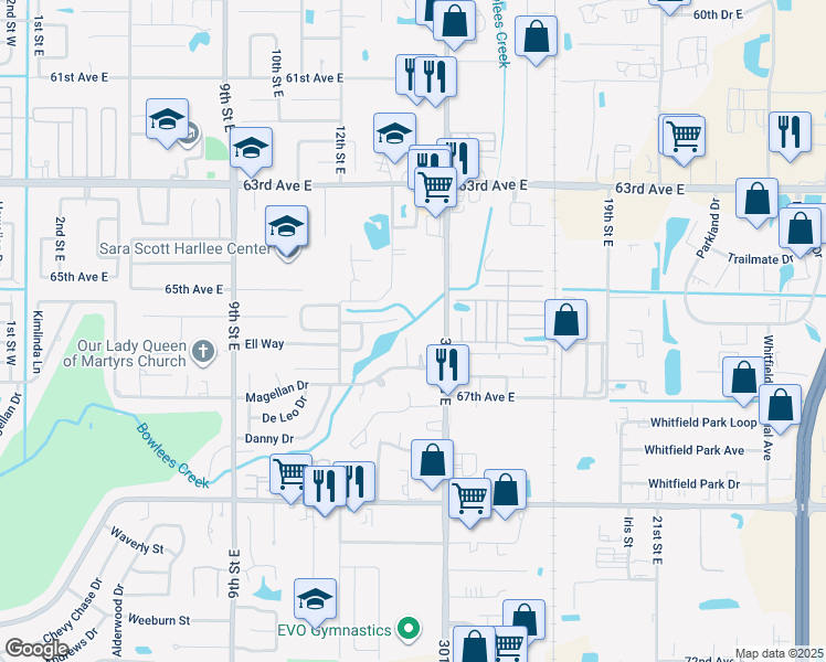 map of restaurants, bars, coffee shops, grocery stores, and more near 6603 Sabina Road in Sarasota