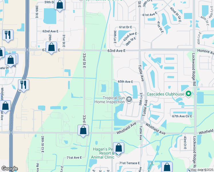 map of restaurants, bars, coffee shops, grocery stores, and more near 3503 65th Avenue Circle East in Sarasota