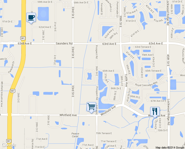 map of restaurants, bars, coffee shops, grocery stores, and more near 3503 65th Avenue Circle East in Sarasota