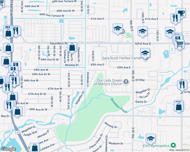 map of restaurants, bars, coffee shops, grocery stores, and more near 546 Magellan Drive in Sarasota