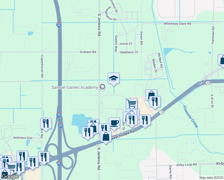 map of restaurants, bars, coffee shops, grocery stores, and more near 2250 South Jenkins Road in Fort Pierce