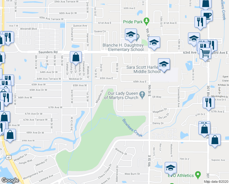 map of restaurants, bars, coffee shops, grocery stores, and more near 714 Magellan Drive in Sarasota
