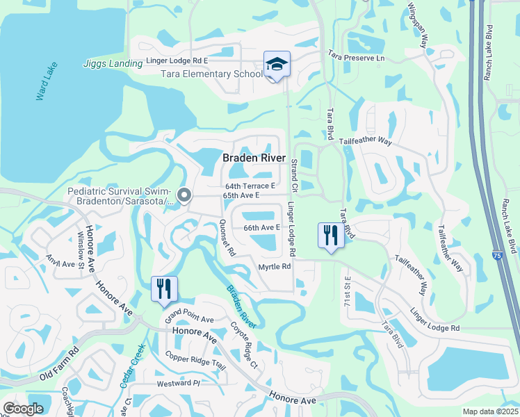 map of restaurants, bars, coffee shops, grocery stores, and more near 6732 65th Terrace East in Bradenton