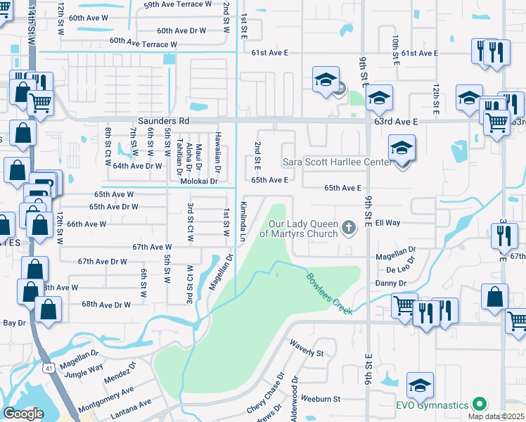 map of restaurants, bars, coffee shops, grocery stores, and more near 546 Magellan Drive in Sarasota