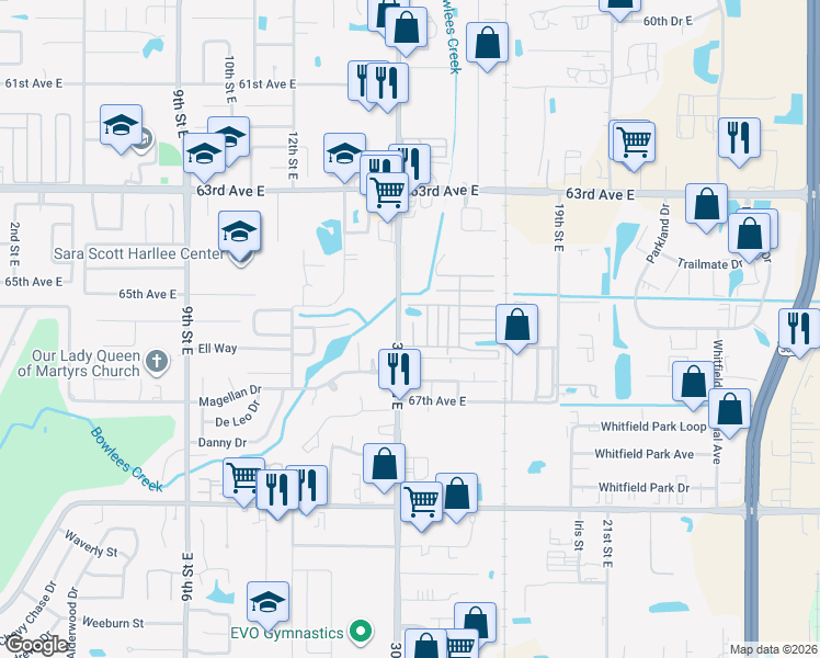map of restaurants, bars, coffee shops, grocery stores, and more near 420 Meadowlark Drive in Sarasota