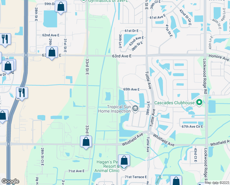 map of restaurants, bars, coffee shops, grocery stores, and more near 3503 65th Avenue Circle East in Sarasota