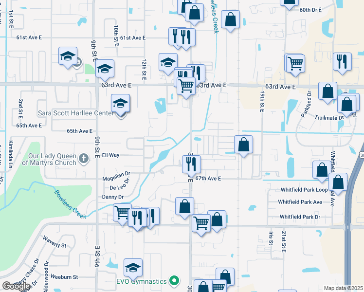 map of restaurants, bars, coffee shops, grocery stores, and more near 6603 Sabina Road in Sarasota