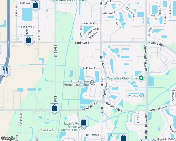 map of restaurants, bars, coffee shops, grocery stores, and more near 6508 37th Street East in Sarasota