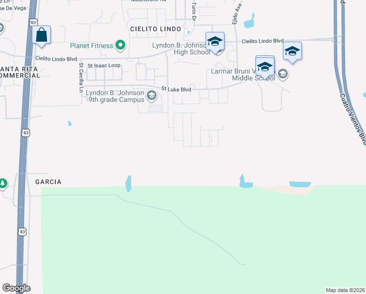 map of restaurants, bars, coffee shops, grocery stores, and more near 5801 Saint Joan of Arc Loop in Laredo