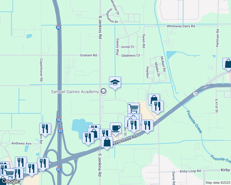 map of restaurants, bars, coffee shops, grocery stores, and more near 2250 South Jenkins Road in Fort Pierce