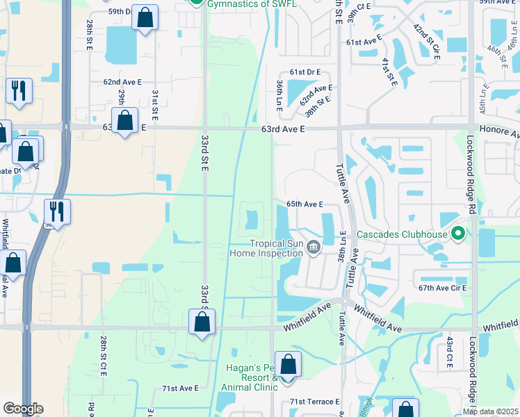 map of restaurants, bars, coffee shops, grocery stores, and more near 3506 65th Avenue Circle East in Sarasota