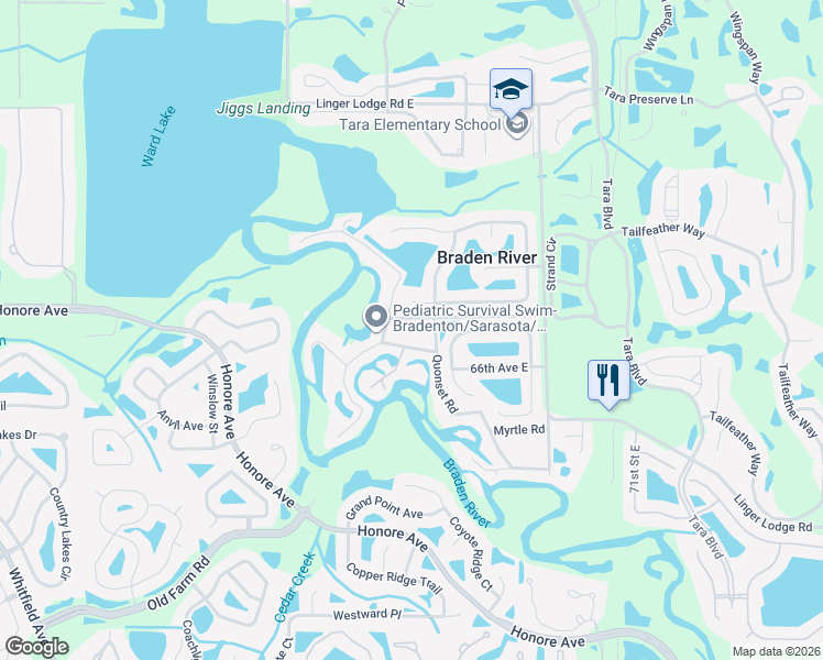 map of restaurants, bars, coffee shops, grocery stores, and more near 6618 65th Avenue East in Bradenton