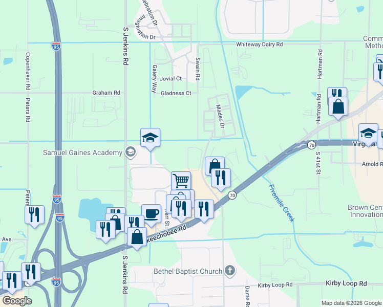 map of restaurants, bars, coffee shops, grocery stores, and more near McNeil Road in Fort Pierce