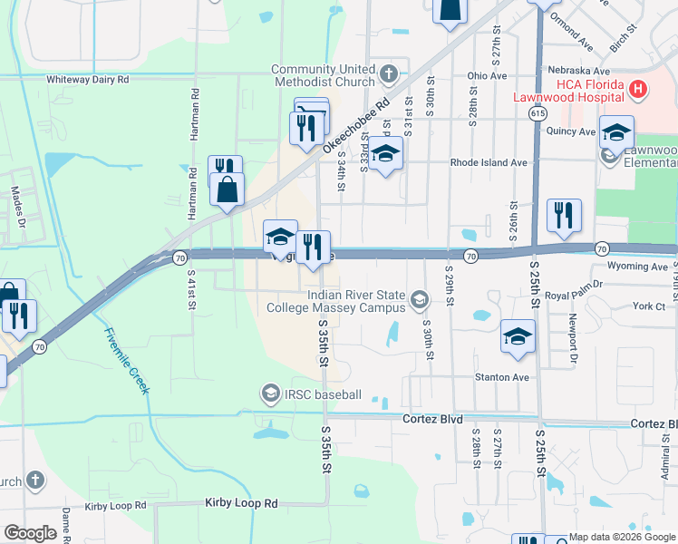 map of restaurants, bars, coffee shops, grocery stores, and more near 3209 Virginia Avenue in Fort Pierce