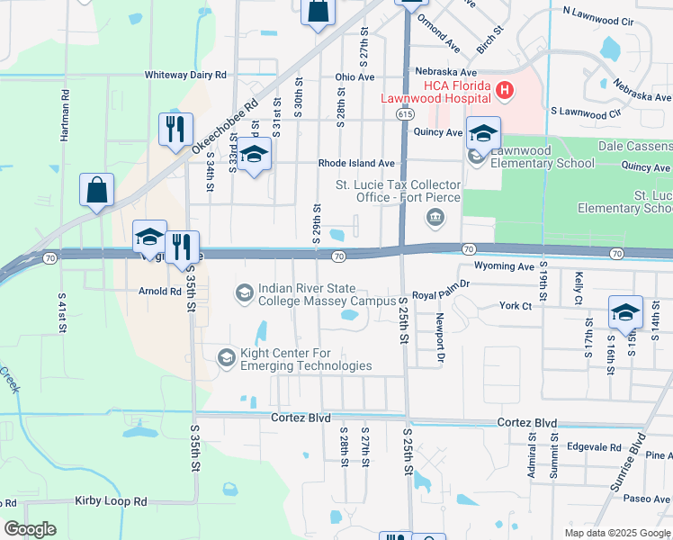 map of restaurants, bars, coffee shops, grocery stores, and more near 2703 Virginia Avenue in Fort Pierce