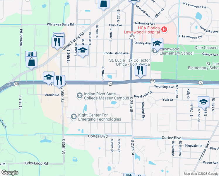 map of restaurants, bars, coffee shops, grocery stores, and more near 2703 Virginia Avenue in Fort Pierce