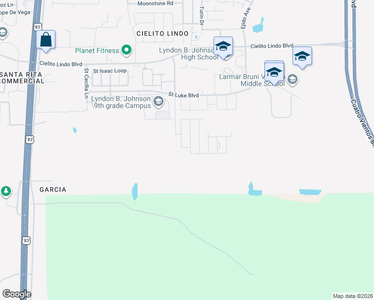 map of restaurants, bars, coffee shops, grocery stores, and more near 5801 Saint Joan of Arc Loop in Laredo