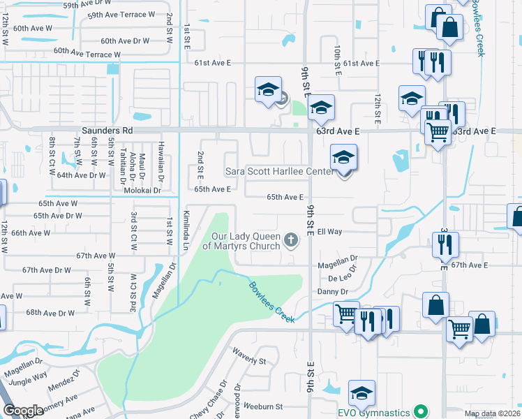 map of restaurants, bars, coffee shops, grocery stores, and more near 708 Winter Garden Drive in Sarasota