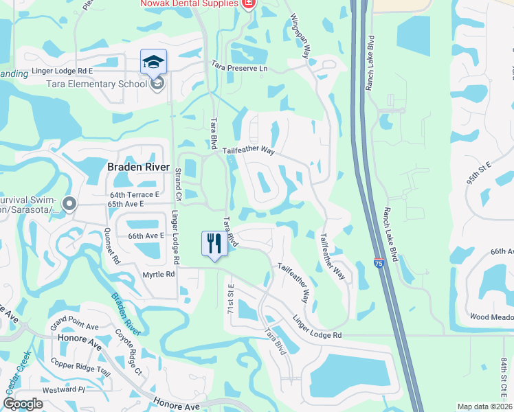 map of restaurants, bars, coffee shops, grocery stores, and more near 6380 Rookery Circle in Bradenton