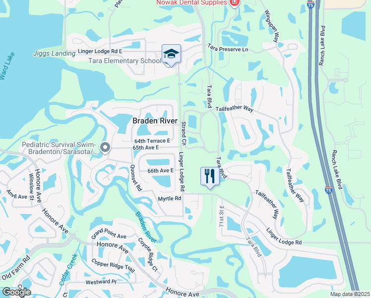 map of restaurants, bars, coffee shops, grocery stores, and more near 7073 Strand Circle in Bradenton