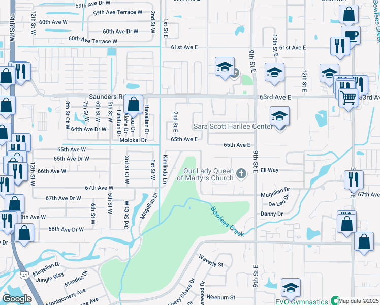 map of restaurants, bars, coffee shops, grocery stores, and more near 714 Magellan Drive in Sarasota