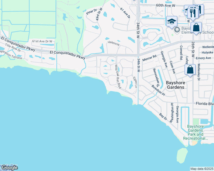 map of restaurants, bars, coffee shops, grocery stores, and more near 6501 Mourning Dove Drive in Bradenton