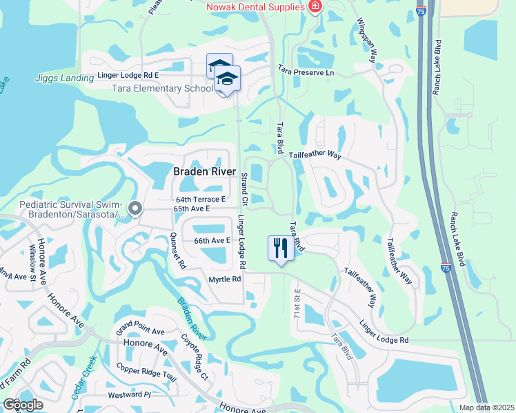 map of restaurants, bars, coffee shops, grocery stores, and more near 7050 Strand Circle in Bradenton