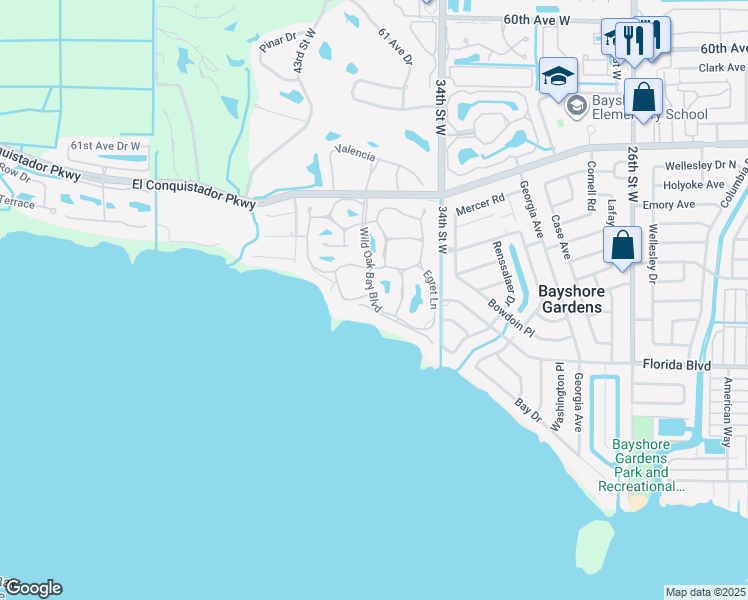 map of restaurants, bars, coffee shops, grocery stores, and more near 6464 Seagull Drive in Bradenton