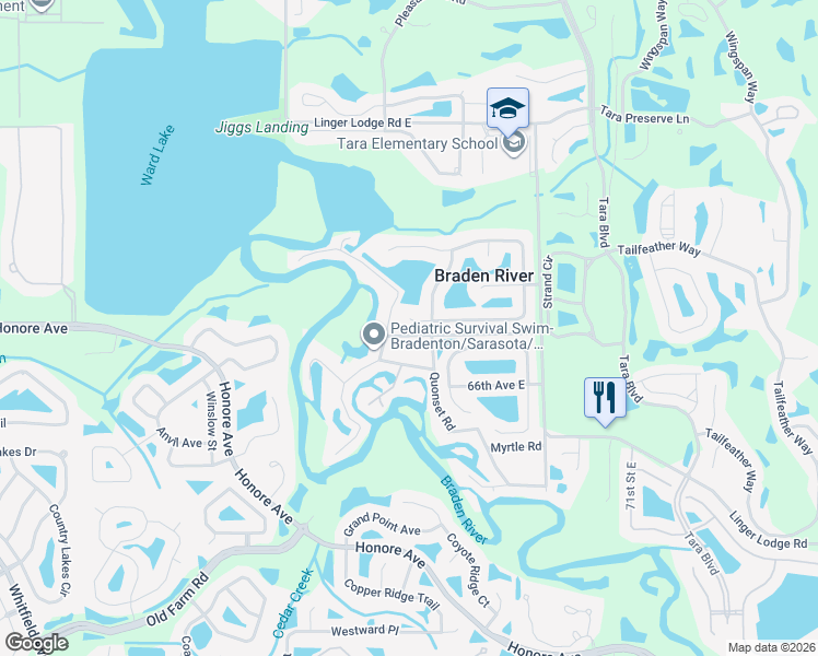 map of restaurants, bars, coffee shops, grocery stores, and more near 6619 64th Terrace East in Bradenton