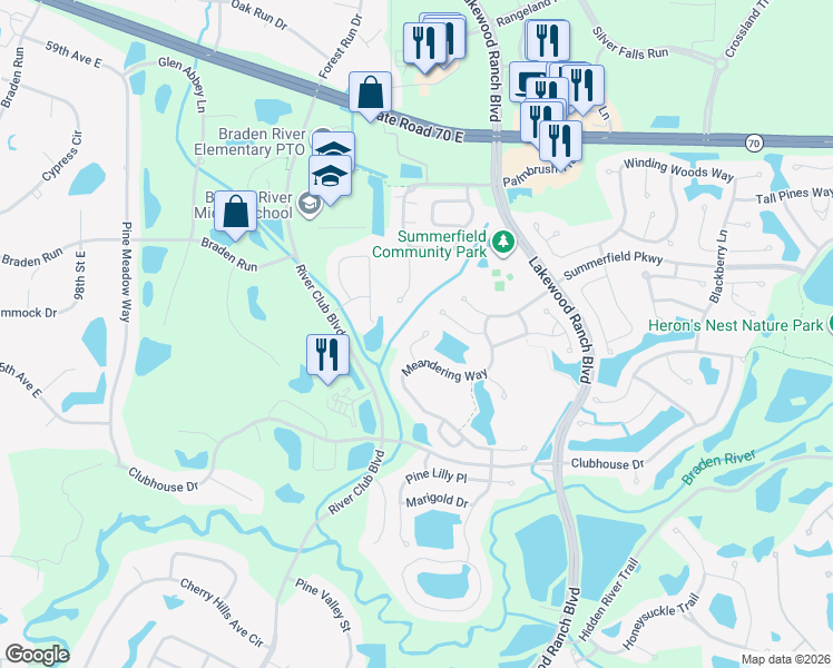 map of restaurants, bars, coffee shops, grocery stores, and more near 11208 Blue Sage Place in Lakewood Ranch
