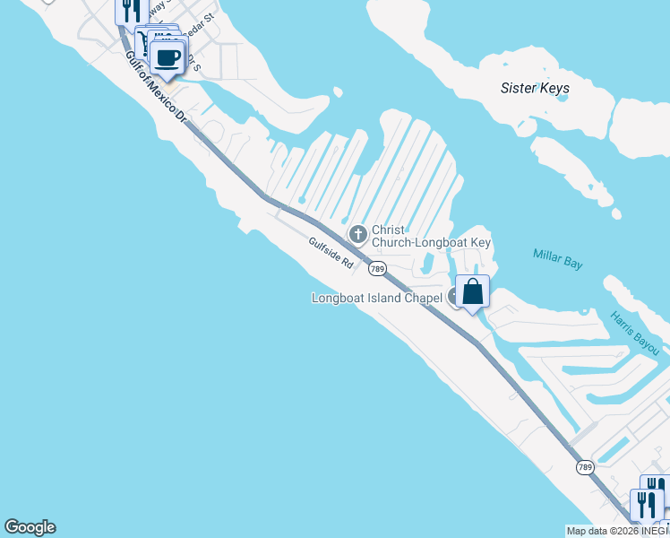 map of restaurants, bars, coffee shops, grocery stores, and more near 6437 Gulf of Mexico Drive in Longboat Key