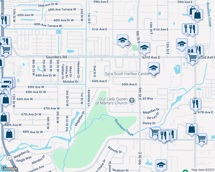 map of restaurants, bars, coffee shops, grocery stores, and more near 629 Magellan Drive in Sarasota