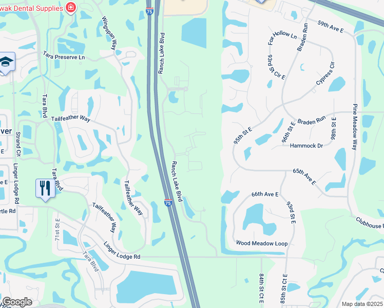 map of restaurants, bars, coffee shops, grocery stores, and more near 6437 Brook Village Cove in Bradenton