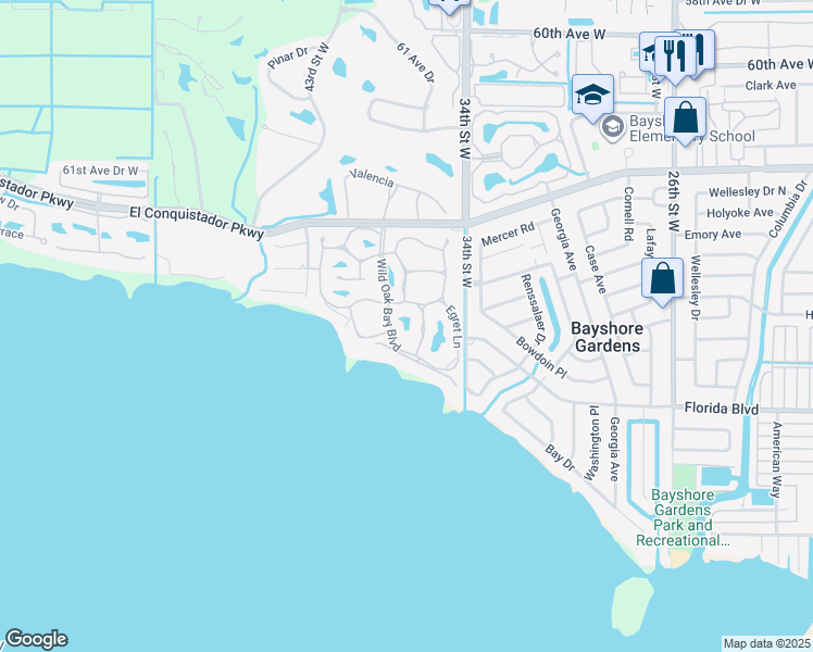 map of restaurants, bars, coffee shops, grocery stores, and more near 6464 Seagull Drive in Bradenton